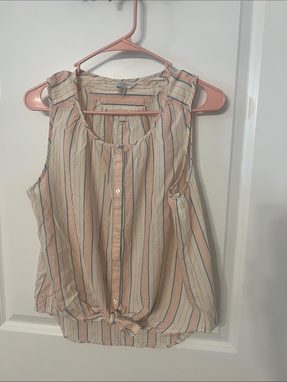 Lucky Brand Striped Sleeveless Button-Front Cami in Cream, Pink & Blue